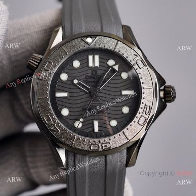 Swiss Omega Black Seamaster Diver 300m Watch Rubber Strap